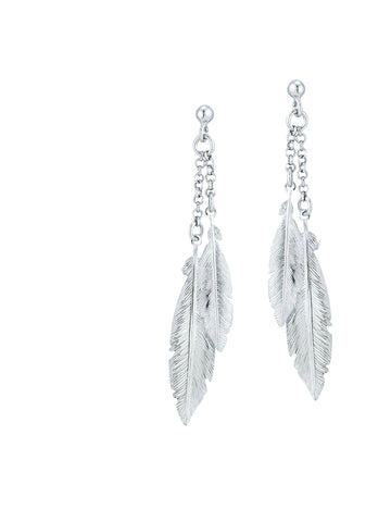 Silver Feather Dangle Earrings