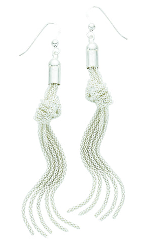 Silver Knotted Tassel Earrings